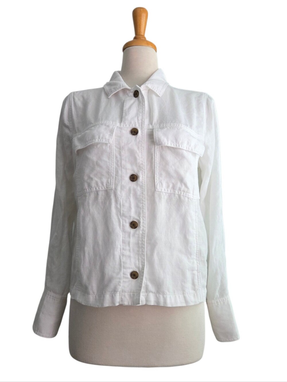 Nicole Miller NY White Linen Utility Jacket Women's Size M Button Up Shacket